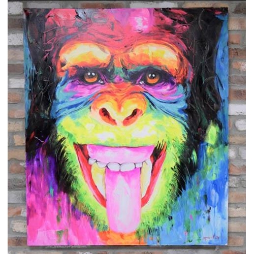 67 - CONTEMPORARY SCHOOL, Portrait of a chimpanzee, acrylic on canvas, 120cm x 100cm.