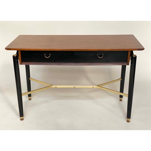 318 - G PLAN LIBRENZA WRITING TABLE by E Gomme   with two drawers and ebonised and gilt metal supports, 11... 