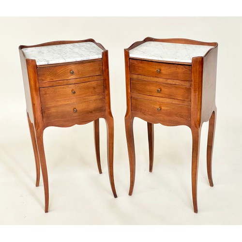 131 - BEDSIDE/LAMP TABLES, a pair, French Louis XV style walnut each with three drawers, 34cm x 26cm x 69c... 