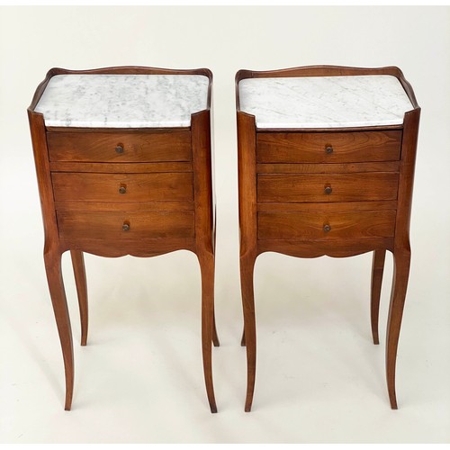 131 - BEDSIDE/LAMP TABLES, a pair, French Louis XV style walnut each with three drawers, 34cm x 26cm x 69c... 