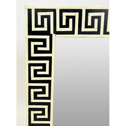 189 - WALL MIRROR, 1970s Italian design, Greek key inlaid frame, 77cm x 62cm.