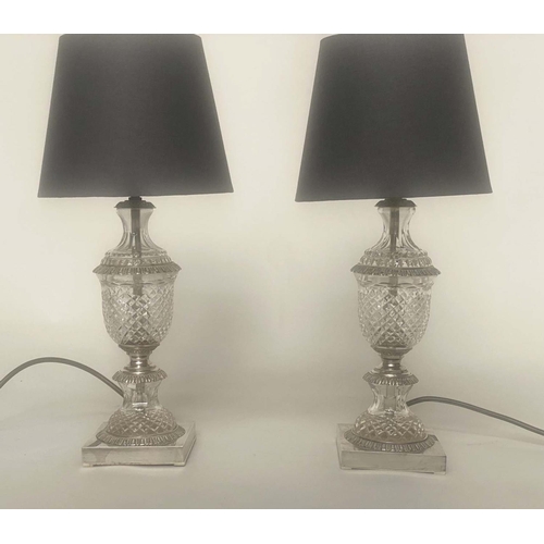 150 - TABLE LAMPS, a pair, cut glass, vase form with silvered mounts, 49cm H. (2)