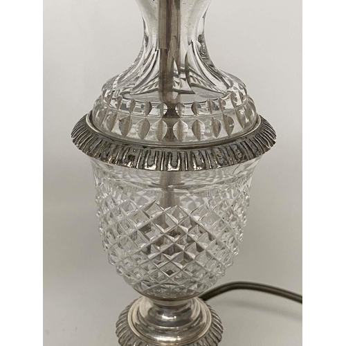 150 - TABLE LAMPS, a pair, cut glass, vase form with silvered mounts, 49cm H. (2)