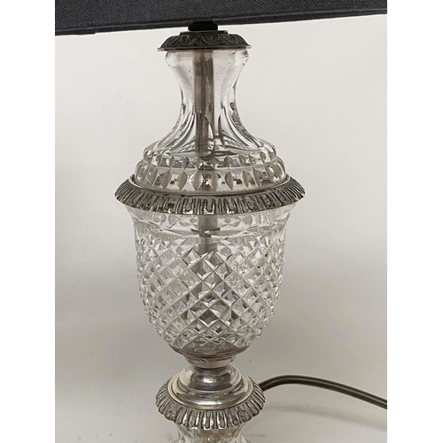 150 - TABLE LAMPS, a pair, cut glass, vase form with silvered mounts, 49cm H. (2)