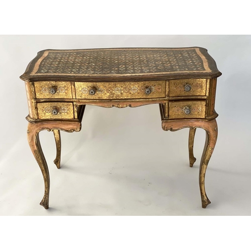 192 - WRITING/CENTRE TABLE, Florentine giltwood, painted and incised with five drawers, 90cm W x 50cm D x ... 