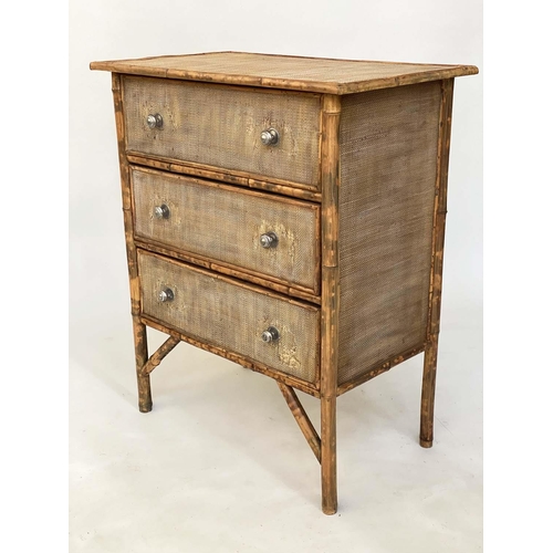 194 - BAMBOO CHEST, Victorian cane panelled with three long drawers, 77cm x 46cm x 93cm H.