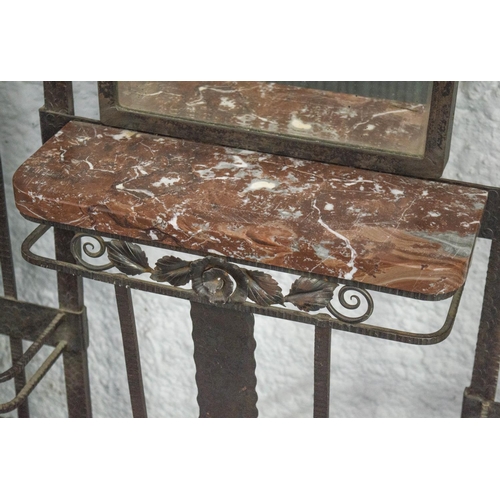 197 - HALL STAND, 194cm H x 115cm W x 41cm D, Art Deco wrought iron, copper and marble, circa 1925, with o... 