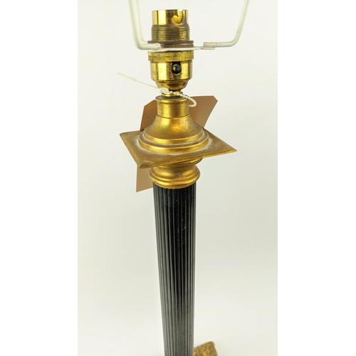 198 - TABLE LAMP, 77cm H, Classical brass with a fluted spelter column, pierced and embossed base.