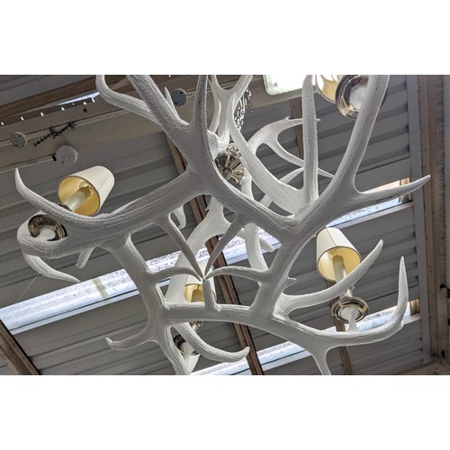 276 - ANTHONY REDMILE STYLE WHITE ANTLER CHANDELIER, 60cm H x 43cm x 90cm, with shades.