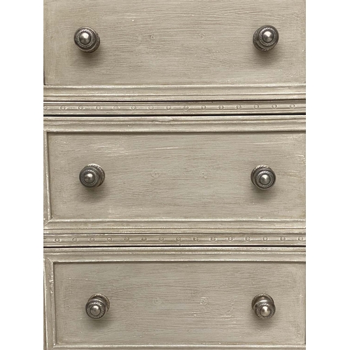 232 - BEDSIDE CHESTS, a pair, traditionally grey painted each with three moulded drawers, 53cm W x 39cm D ... 