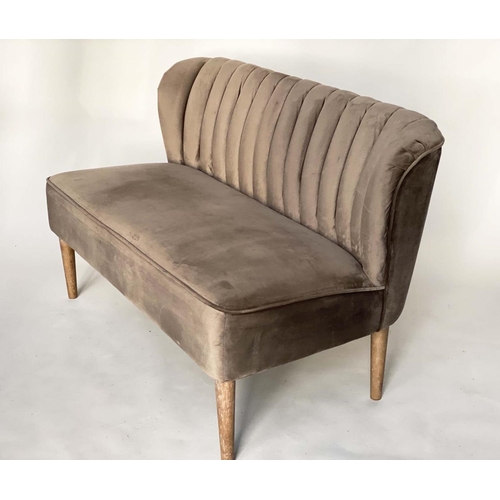 241 - SOFA, grey velvet with bench seat and ribbed back, 124cm W.