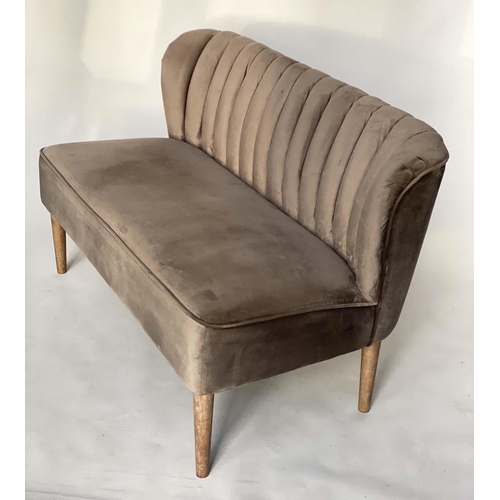 241 - SOFA, grey velvet with bench seat and ribbed back, 124cm W.