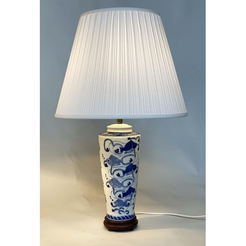 246 - TABLE LAMPS, a pair, Chinese blue and white ceramic of vase form, with shades, 72cm H. (2)