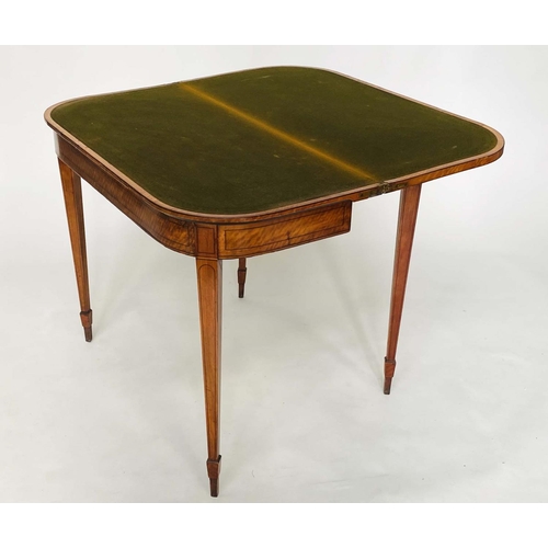 252 - CARD TABLE, George III period satinwood and crossbanded, D shaped foldover and baize lined, 94cm x 4... 