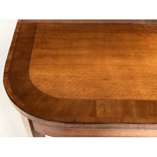 252 - CARD TABLE, George III period satinwood and crossbanded, D shaped foldover and baize lined, 94cm x 4... 