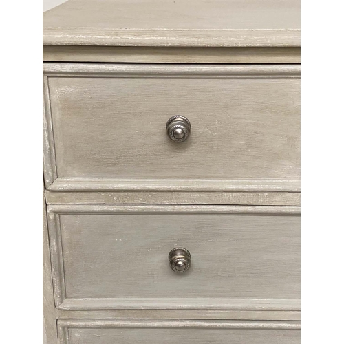 282 - LOW CHEST, Georgian style traditionally grey painted with seven drawers, 154cm x 45cm D x 72cm H.