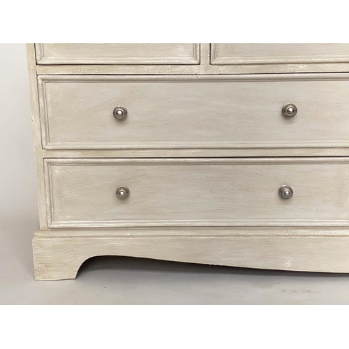 282 - LOW CHEST, Georgian style traditionally grey painted with seven drawers, 154cm x 45cm D x 72cm H.