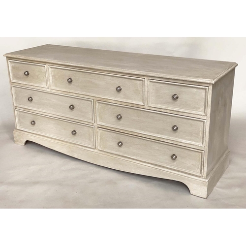 282 - LOW CHEST, Georgian style traditionally grey painted with seven drawers, 154cm x 45cm D x 72cm H.