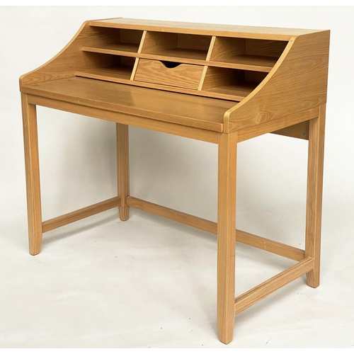 357 - DESK, contemporary Danish style design, ash veneered with pull out work surface and drawer and cubby... 