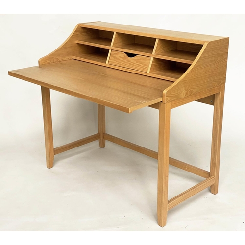 357 - DESK, contemporary Danish style design, ash veneered with pull out work surface and drawer and cubby... 