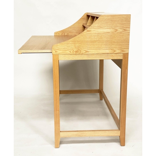 357 - DESK, contemporary Danish style design, ash veneered with pull out work surface and drawer and cubby... 