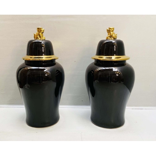 530 - TEMPLE JARS, a pair, 82cm H x 39cm diam., glazed ceramic. (2)