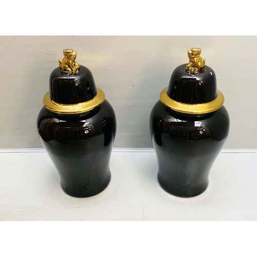 530 - TEMPLE JARS, a pair, 82cm H x 39cm diam., glazed ceramic. (2)