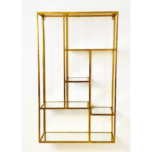 525 - WALL MOUNTING ÉTAGÈRE, 1960s French style, gilt metal and Mirrored glass 100cm x 60cm x 20cm.