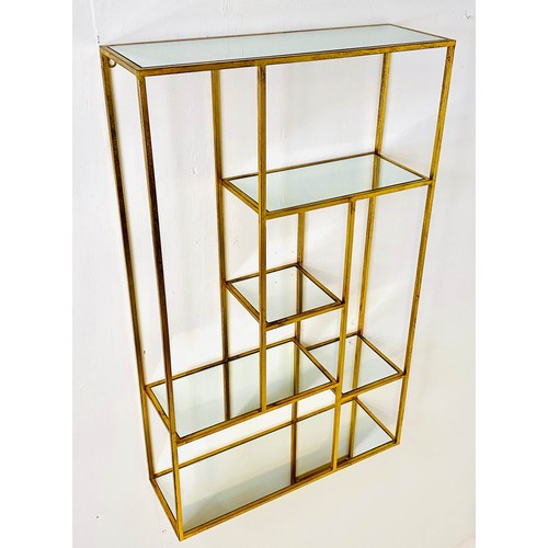 525 - WALL MOUNTING ÉTAGÈRE, 1960s French style, gilt metal and Mirrored glass 100cm x 60cm x 20cm.