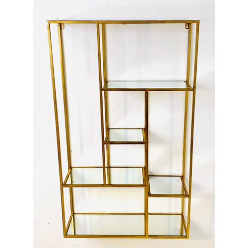 525 - WALL MOUNTING ÉTAGÈRE, 1960s French style, gilt metal and Mirrored glass 100cm x 60cm x 20cm.