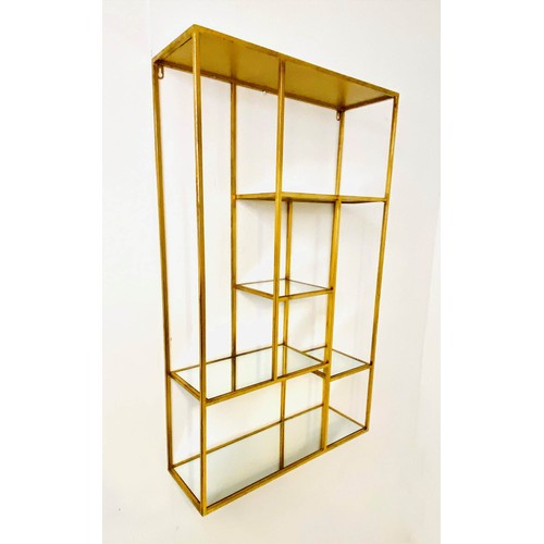 525 - WALL MOUNTING ÉTAGÈRE, 1960s French style, gilt metal and Mirrored glass 100cm x 60cm x 20cm.