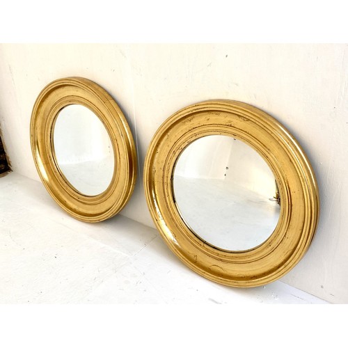 523 - CONVEX WALL MIRRORS, a pair, 74cm diameter, Regency style, gilt frames. (2)