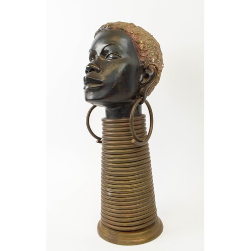 28 - BRONZE AFRICAN BUST, in the manner of Austrian Karl Hagenauer (1898-1956), 42cm H.