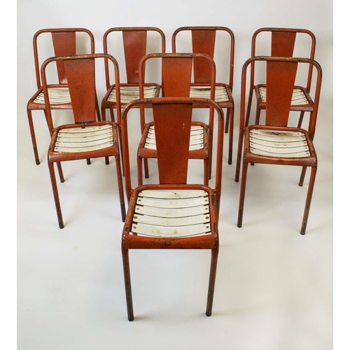 152 - TOLIX T4 DINING CHAIRS, 80cm H x 33cm x 44cm, set of eight, by Xavier Pauchard in orange painted met... 