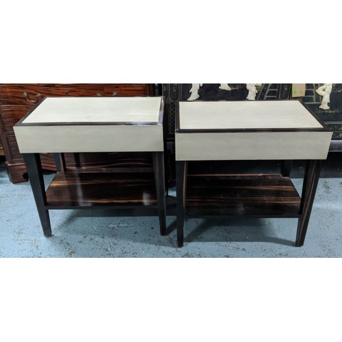 395 - MUFTI SIDE TABLES, a pair, 65cm x 40cm x 66cm, faux shagreen finish, each with one drawer. (2)