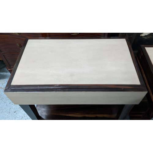 395 - MUFTI SIDE TABLES, a pair, 65cm x 40cm x 66cm, faux shagreen finish, each with one drawer. (2)