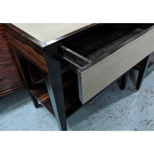 395 - MUFTI SIDE TABLES, a pair, 65cm x 40cm x 66cm, faux shagreen finish, each with one drawer. (2)