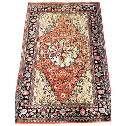 125 - FINE PURE SILK QUM RUG, 153cm x 64cm.