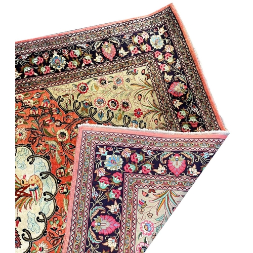 125 - FINE PURE SILK QUM RUG, 153cm x 64cm.