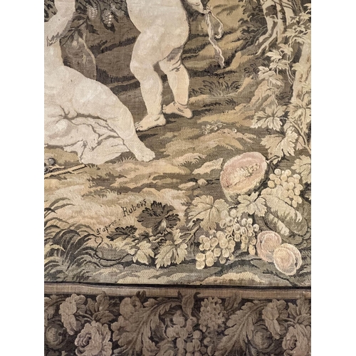 132 - 17TH CENTURY STYLE TAPESTRY, cherub scene, after Peter Paul Rubens, 163cm x 230cm.