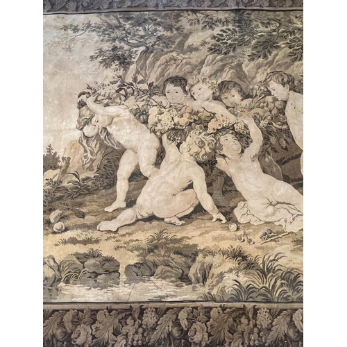 132 - 17TH CENTURY STYLE TAPESTRY, cherub scene, after Peter Paul Rubens, 163cm x 230cm.