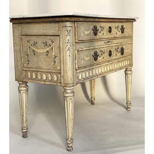 138 - VENETIAN COMMODE, 18th century, grey painted with gesso raised painted floral decoration, with two l... 