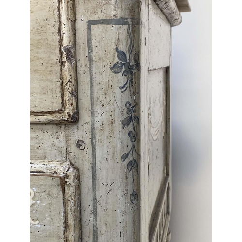 138 - VENETIAN COMMODE, 18th century, grey painted with gesso raised painted floral decoration, with two l... 