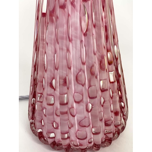 145 - MURANO TABLE LAMPS, two, Venetian glass, graduated facetted form, one rose pink, one lemon yellow, 3... 