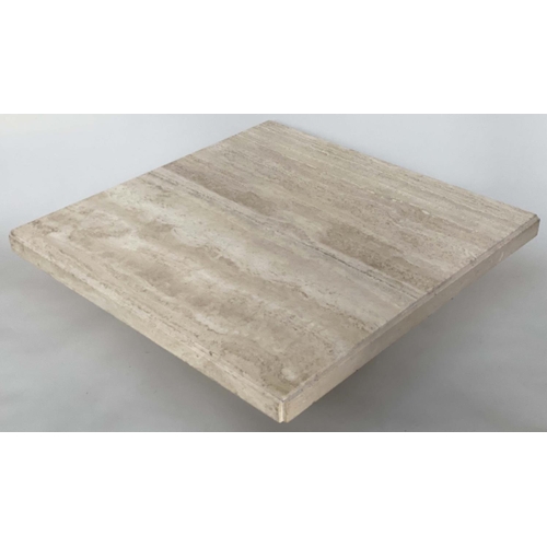 147 - TRAVERTINE LOW TABLE, 1970's Italian, rectangular with plinth support, 100cm x 100cm x 40cm H.