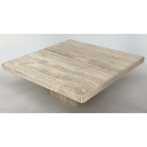 147 - TRAVERTINE LOW TABLE, 1970's Italian, rectangular with plinth support, 100cm x 100cm x 40cm H.