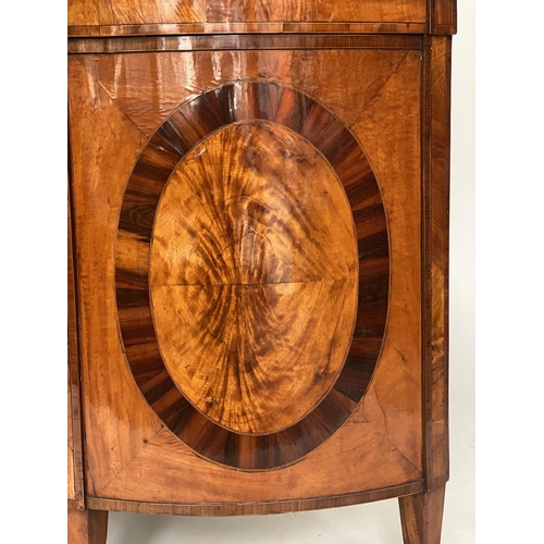 158 - COMMODE, 19th century satinwood and rosewood crossbanded, demi lune outline with marquetry panels an... 