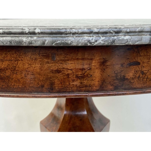 160 - GUERIDON, 19th century French napoleon III flame mahogany with circular channeled St Annes marble ra... 