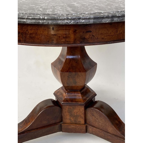 160 - GUERIDON, 19th century French napoleon III flame mahogany with circular channeled St Annes marble ra... 