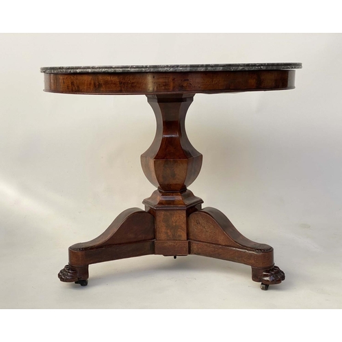 160 - GUERIDON, 19th century French napoleon III flame mahogany with circular channeled St Annes marble ra... 